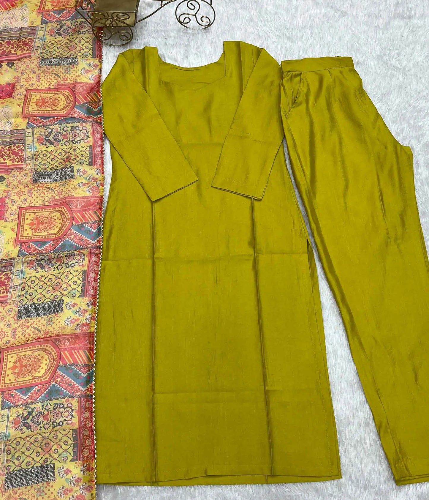 Met Yellow Viscose Straight Salwar Suit With Multi Floral Print Dupatta
