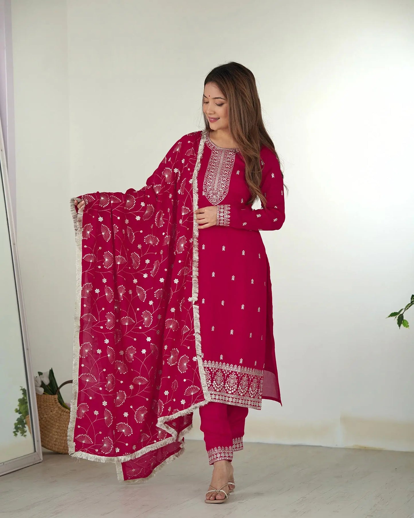 Pink Rangoli Silk Salwar Suit With Sequins Zari Embroidery Work with Heavy Dupatta