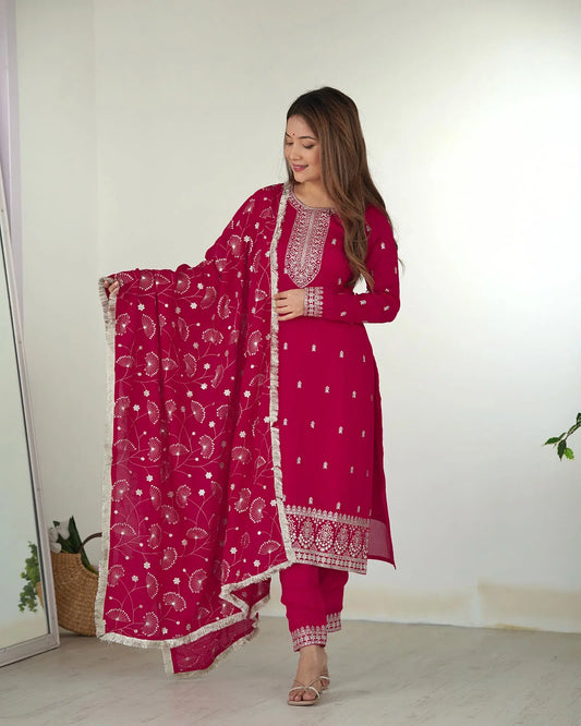 Pink Rangoli Silk Salwar Suit With Sequins Zari Embroidery Work with Heavy Dupatta