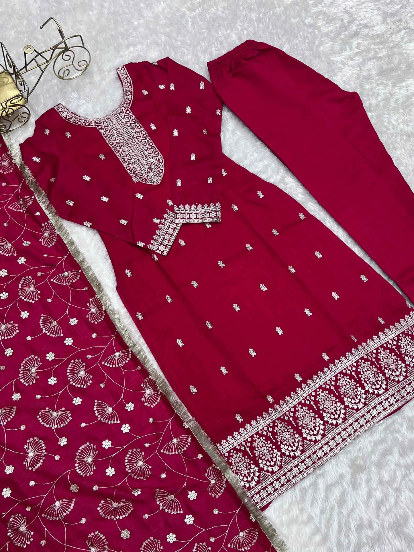 Pink Rangoli Silk Salwar Suit With Sequins Zari Embroidery Work with Heavy Dupatta