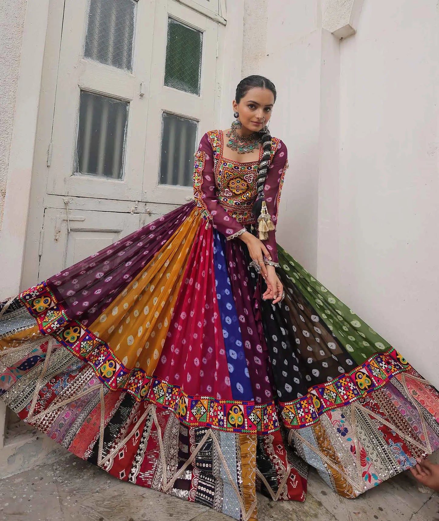 Multi Color Georgette Print With Gamthi Work Navratri Lehenga Choli