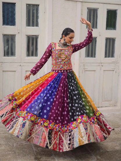 Multi Color Georgette Print With Gamthi Work Navratri Lehenga Choli