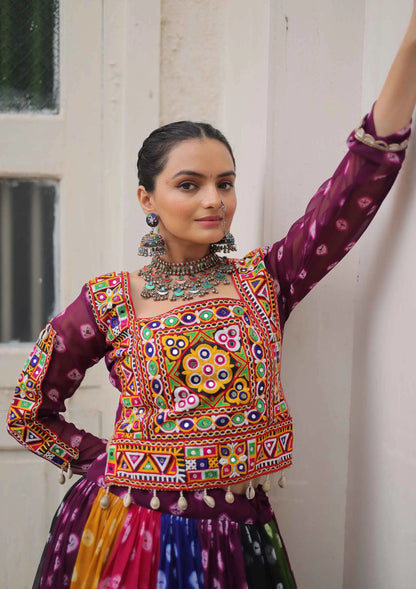 Multi Color Georgette Print With Gamthi Work Navratri Lehenga Choli