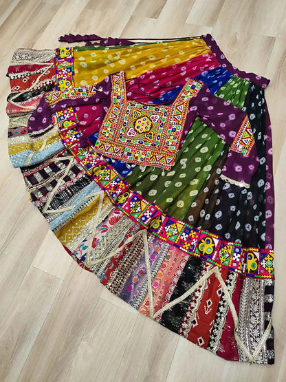 Multi Color Georgette Print With Gamthi Work Navratri Lehenga Choli