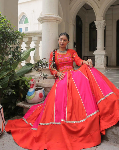 Fanta And Pink Color With Mirror Work Lehenga And Gamthi Work Blouse
