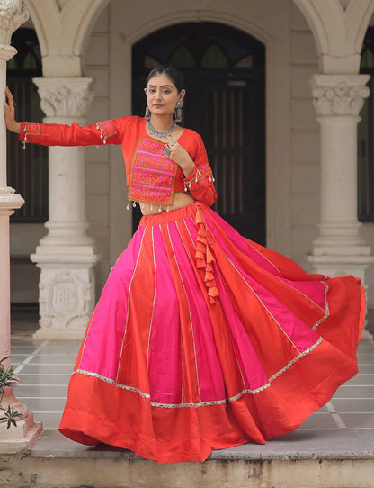 Fanta And Pink Color With Mirror Work Lehenga And Gamthi Work Blouse