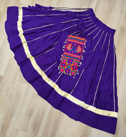 Purple Gamthi Mirror Work Roman Silk Navratri Lehenga Choli