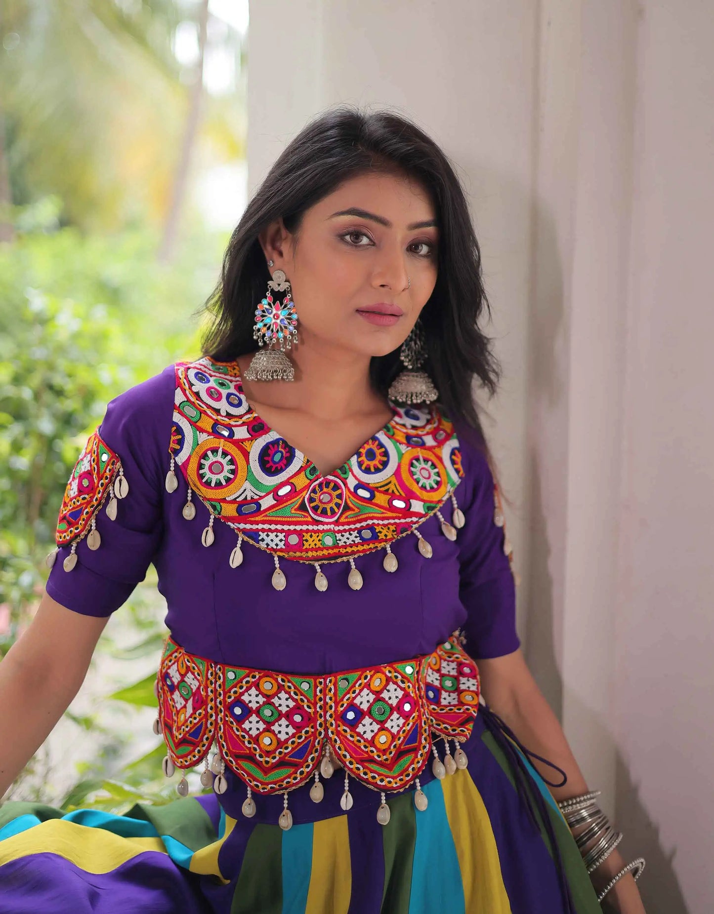 Multi Color Navratri Lehenga With Gamthi And Mirror Work Blouse