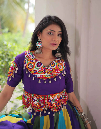 Multi Color Navratri Lehenga With Gamthi And Mirror Work Blouse