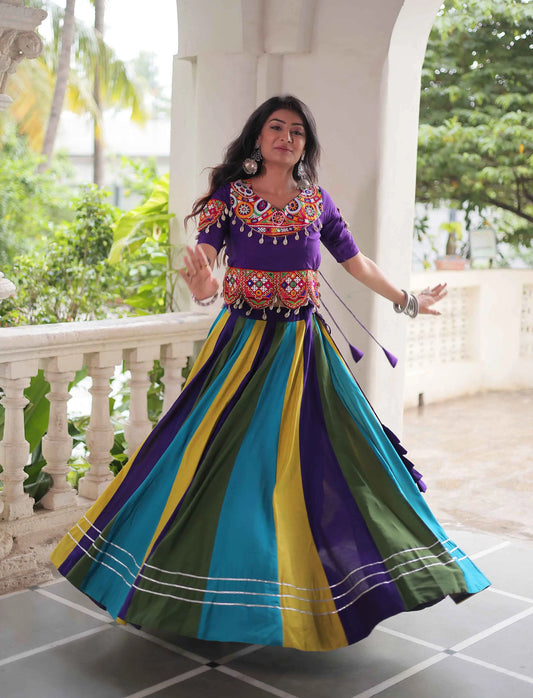 Multi Color Navratri Lehenga With Gamthi And Mirror Work Blouse
