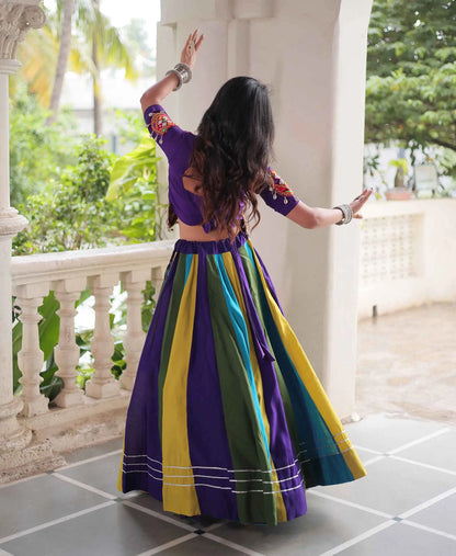Multi Color Navratri Lehenga With Gamthi And Mirror Work Blouse