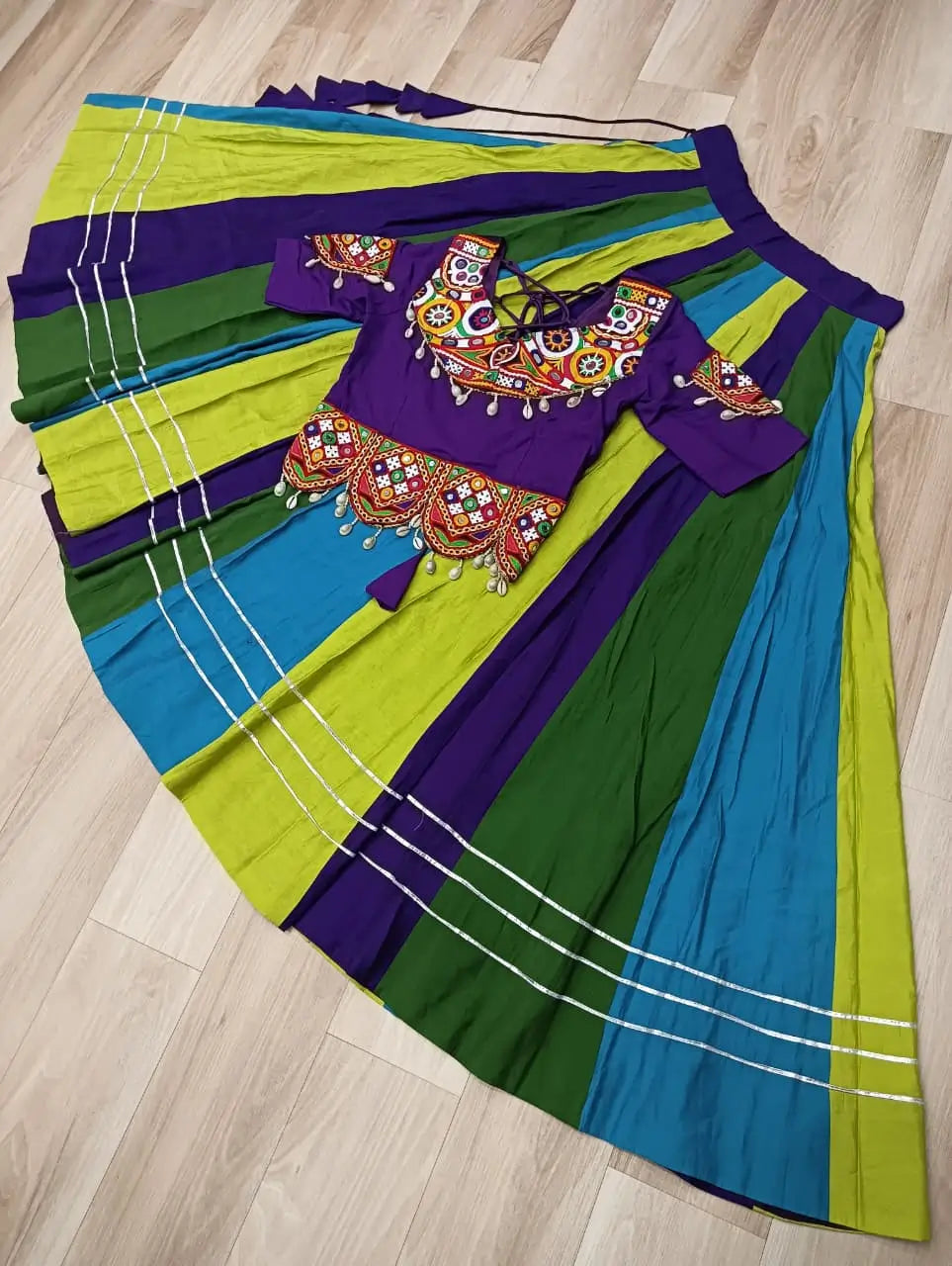 Multi Color Navratri Lehenga With Gamthi And Mirror Work Blouse
