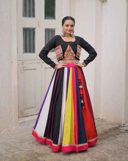 Multi Color Navratri Lehenga With Gamthi And Mirror Work Blouse And Koti