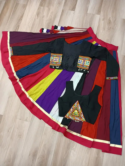 Multi Color Navratri Lehenga With Gamthi And Mirror Work Blouse And Koti