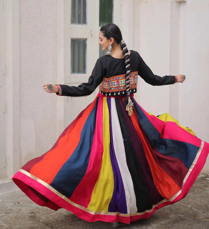 Multi Color Navratri Lehenga With Gamthi And Mirror Work Blouse And Koti