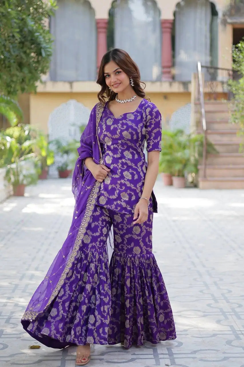 Purple Iris Georgette Jacquard Salwar Suit With Dupatta