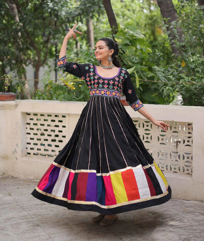 Black Navratri Gown Lace Embellished With Multi Thread Work