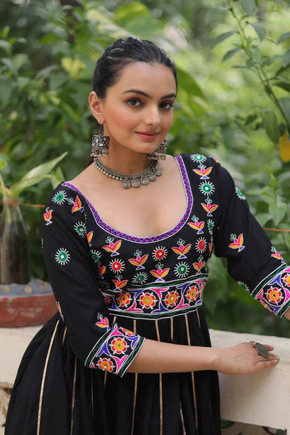 Black Navratri Gown Lace Embellished With Multi Thread Work