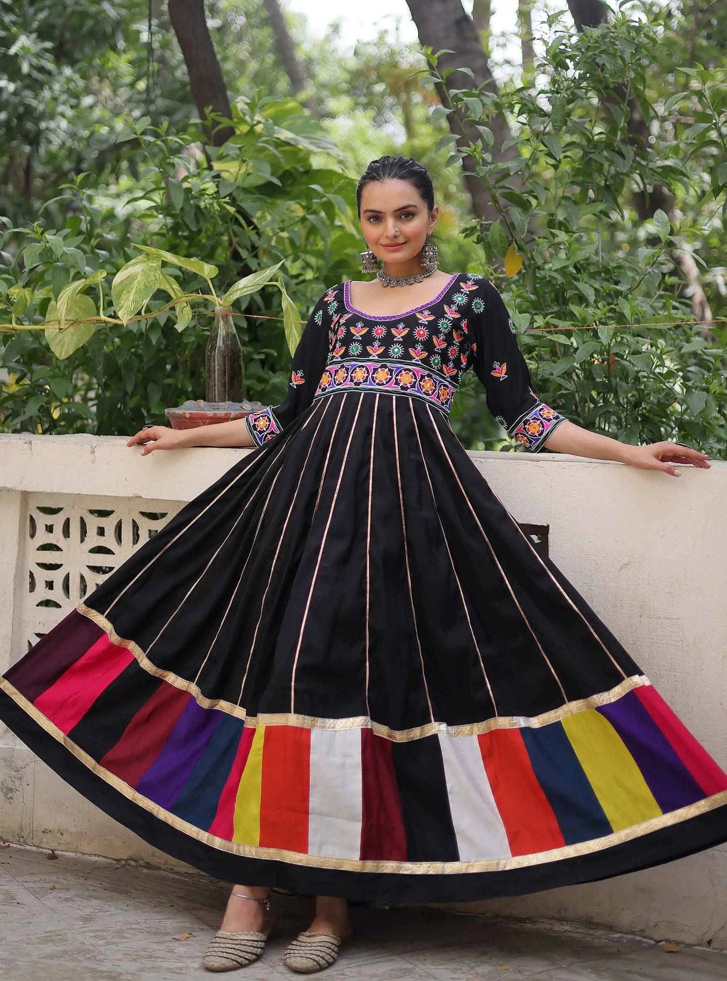 Black Navratri Gown Lace Embellished With Multi Thread Work