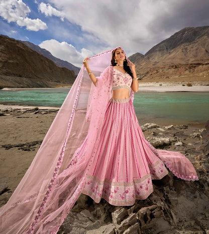 Baby Pink Mirror &  Zarkan Work With Embroidery Work Lehenga For Bride