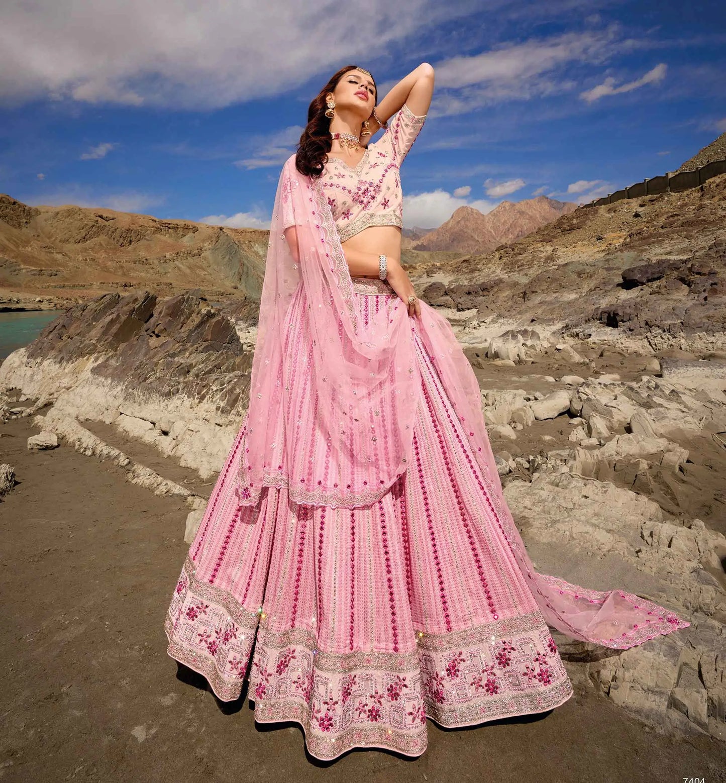 Baby Pink Mirror &  Zarkan Work With Embroidery Work Lehenga For Bride