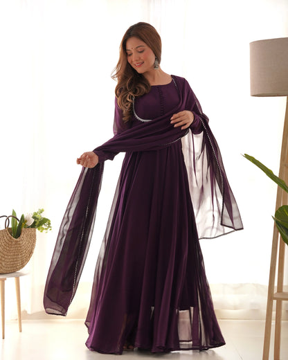 Grape Wine Designer Georgette Gown With Dupatta