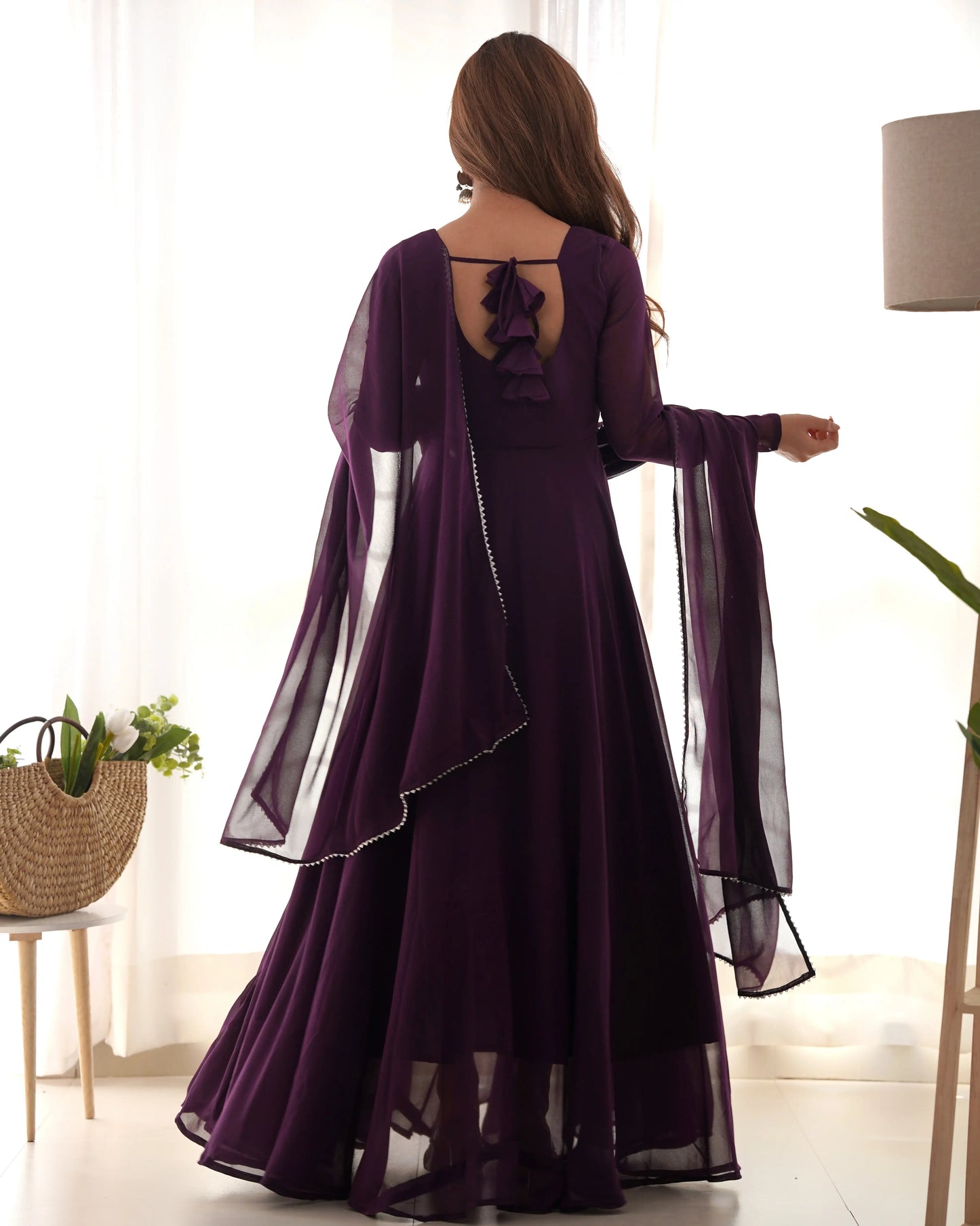 Grape Wine Designer Georgette Gown With Dupatta