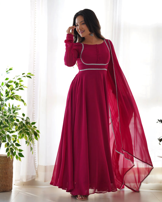 Rani Pink Designer Georgette Gown With Dupatta