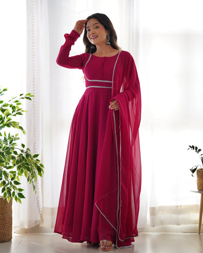Rani Pink Designer Georgette Gown With Dupatta