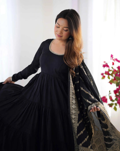 Black Silk Gown With Jacquard Banarasi Dupatta