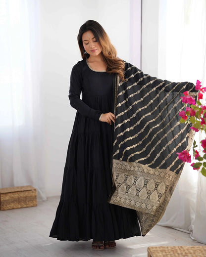 Black Silk Gown With Jacquard Banarasi Dupatta