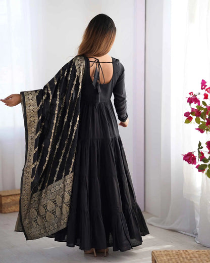 Black Silk Gown With Jacquard Banarasi Dupatta