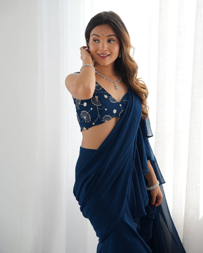 Teal Blue Georgette Ready To Wear Sharara Saree