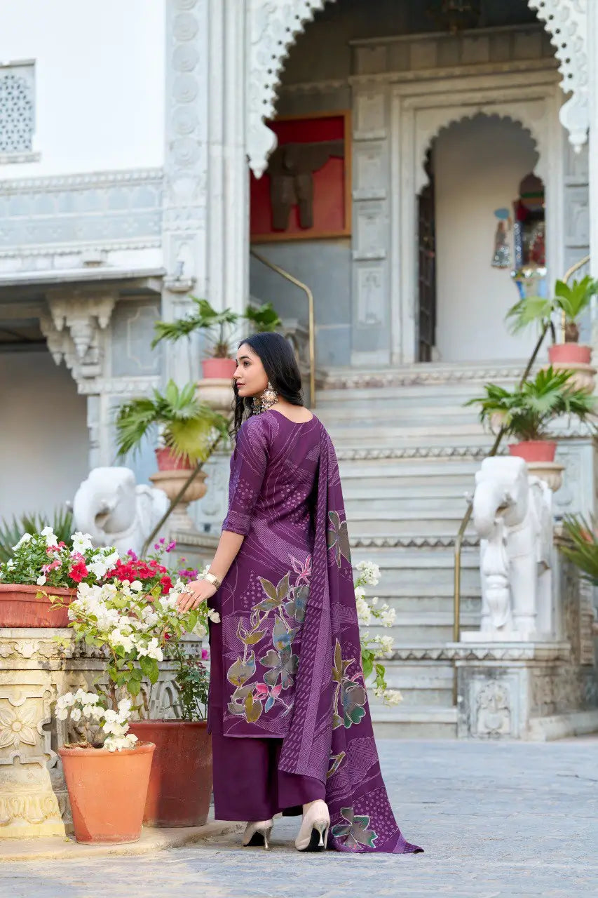 Vibrant Wine Floral Print With Beets Handwork Salwar Suit With Dupatta