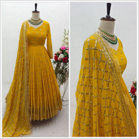 Gorgeous Yellow Color Sequence Work Anarkali Suit