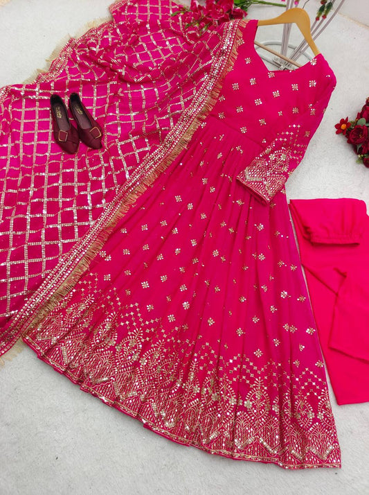 Gorgeous Pink Color Sequence Work Anarkali Suit