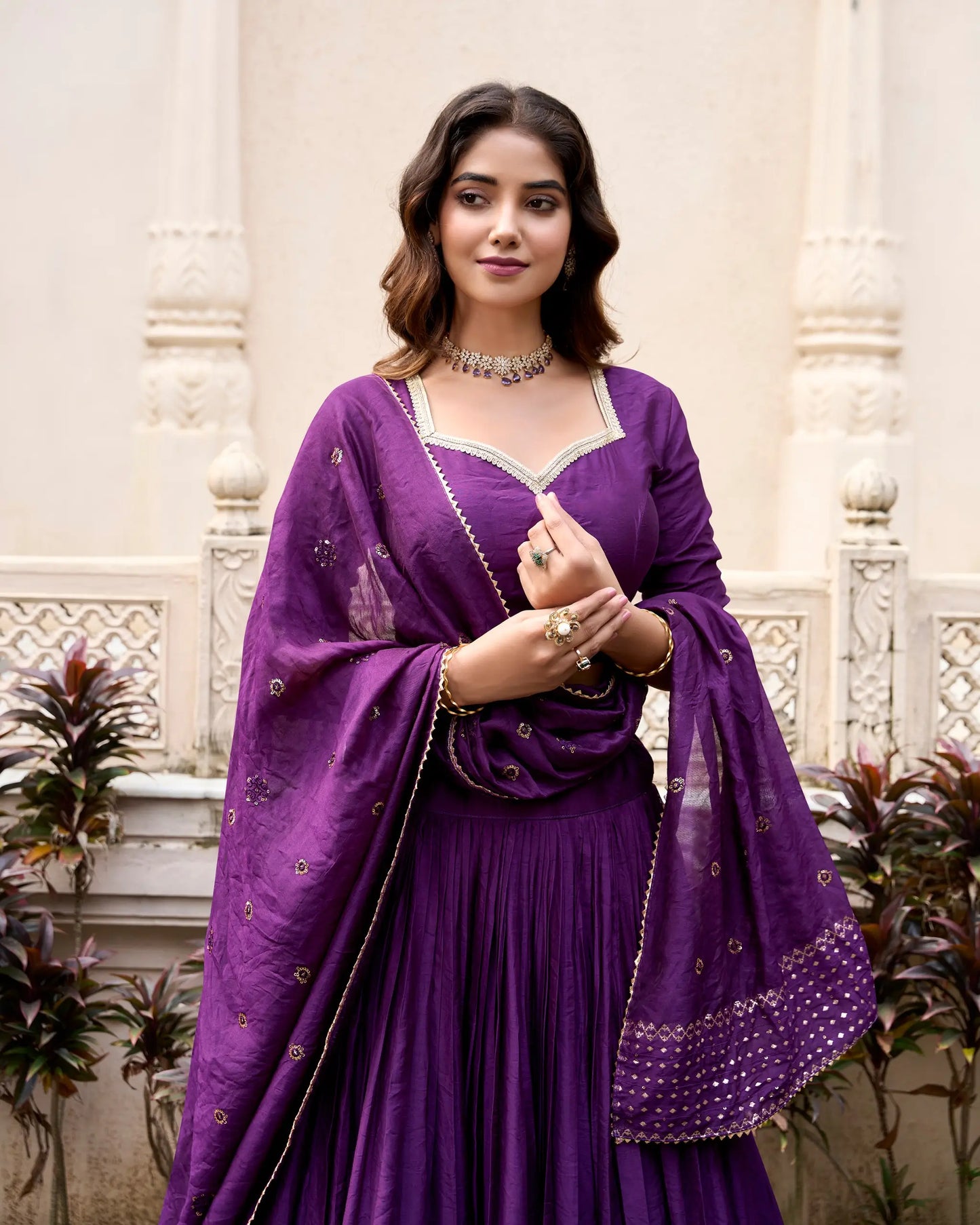 Dark Purple Chanderi Silk Lehenga Choli With Zari Weaving Work