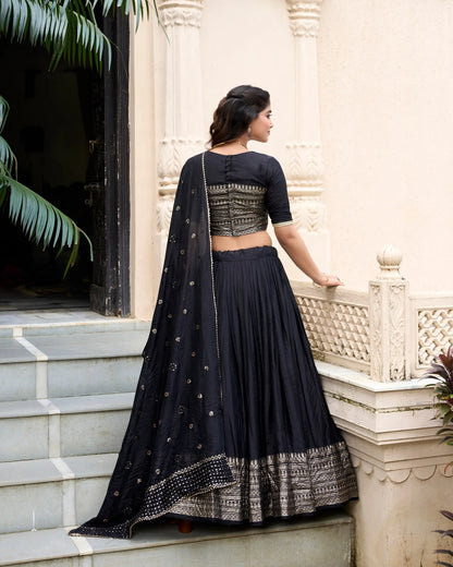 Black Chanderi Silk Lehenga Choli With Zari Weaving Work