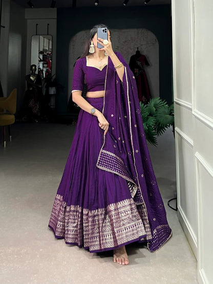 Dark Purple Chanderi Silk Lehenga Choli With Zari Weaving Work