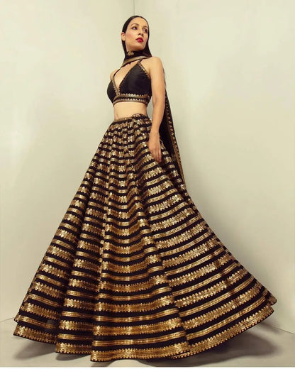 Black Kasturi Silk Lehenga Choli With Sequence & Dori Work