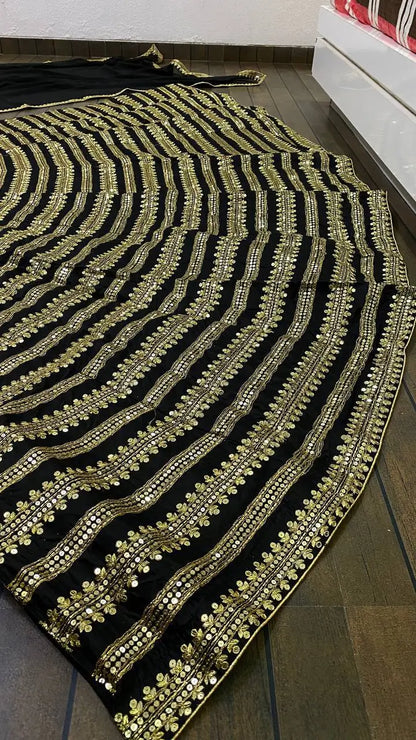 Black Kasturi Silk Lehenga Choli With Sequence & Dori Work