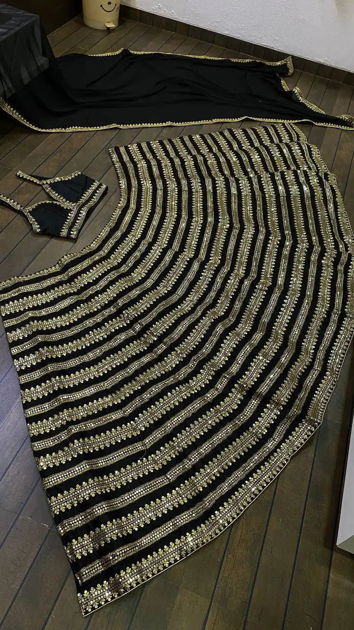 Black Kasturi Silk Lehenga Choli With Sequence & Dori Work