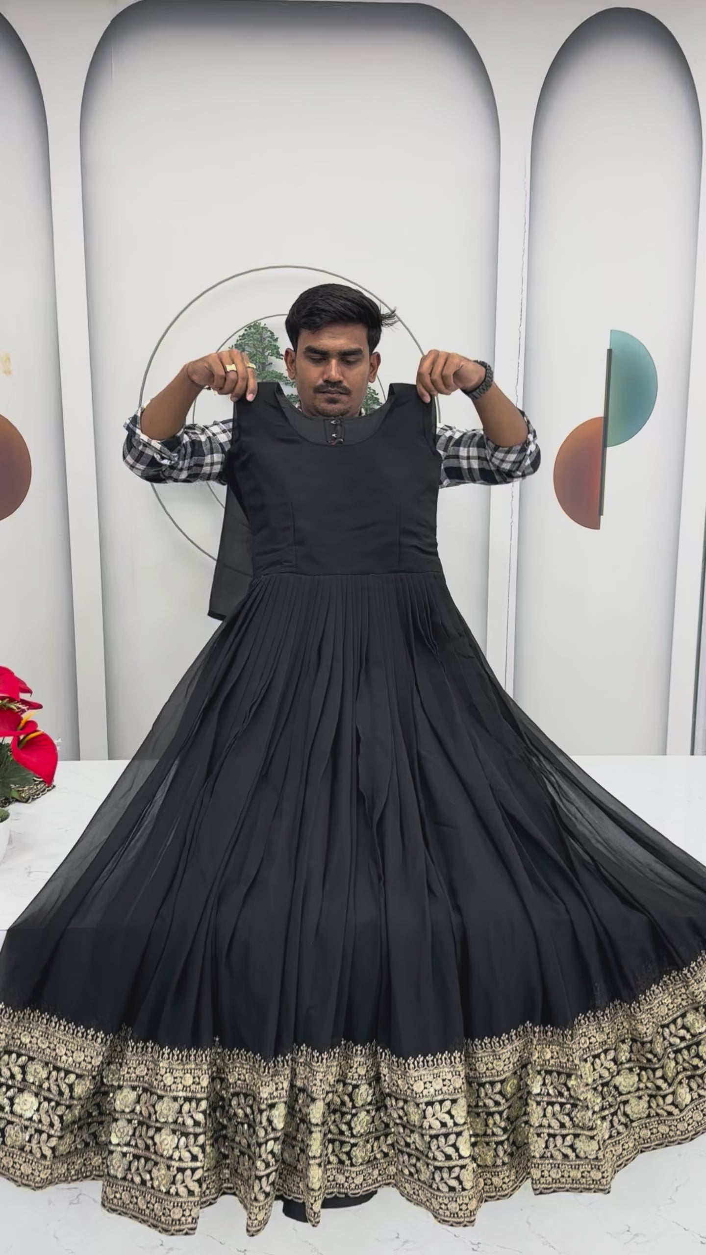 Aditi's Black Colour Embroidered Anarkali Suit Set