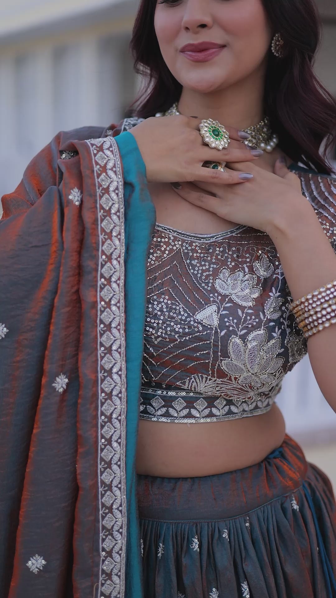 Designer YSL Silk Embroidered Lehenga Set with Dupatta