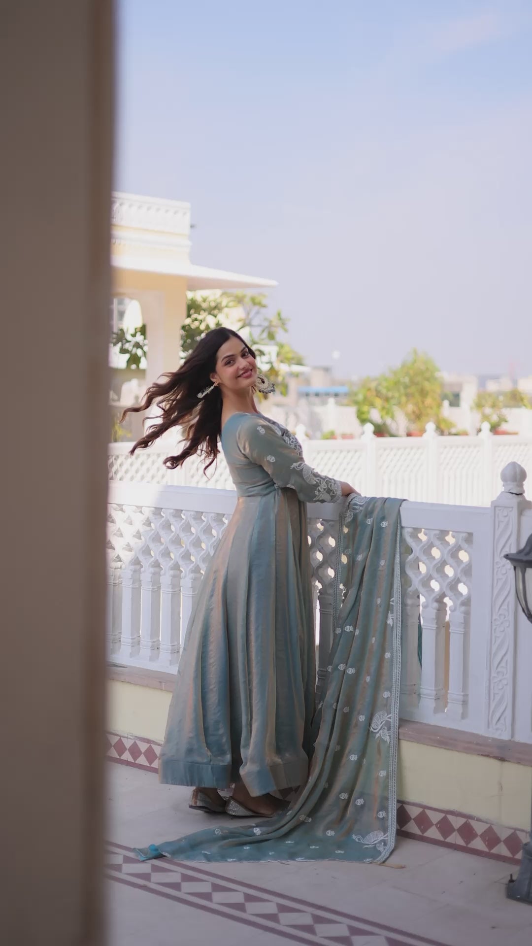 Premium Designer Fendi Satin Gown with Dupatta