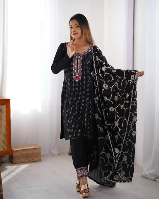 Black Designer Sequins Embroidery Work Salwar Suit With Dupatta