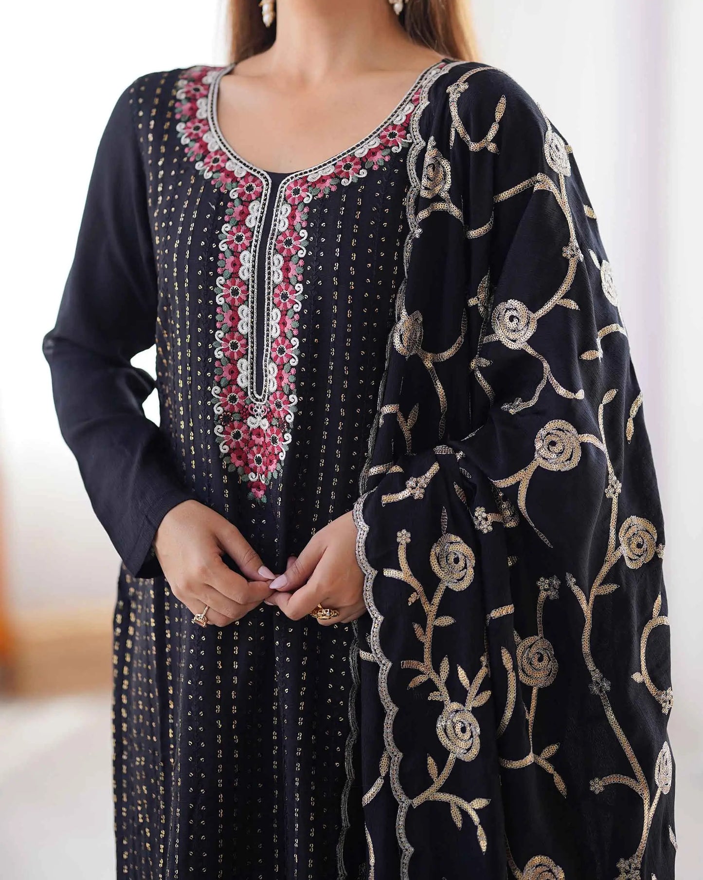 Black Designer Sequins Embroidery Work Salwar Suit With Dupatta