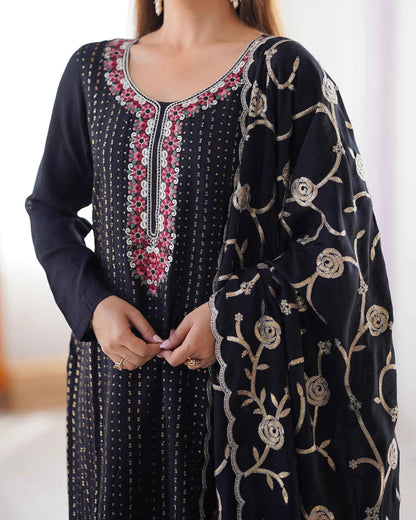 Black Designer Sequins Embroidery Work Salwar Suit With Dupatta