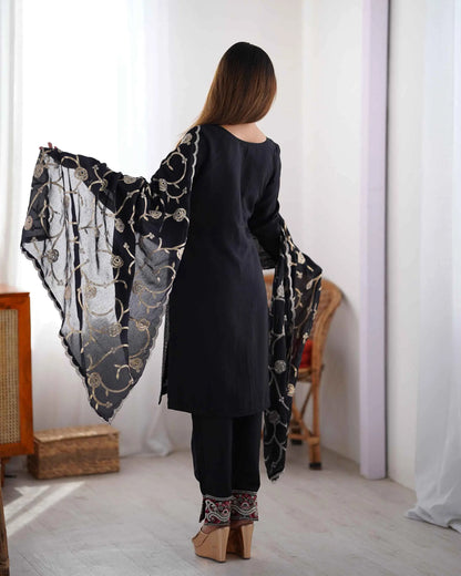 Black Designer Sequins Embroidery Work Salwar Suit With Dupatta