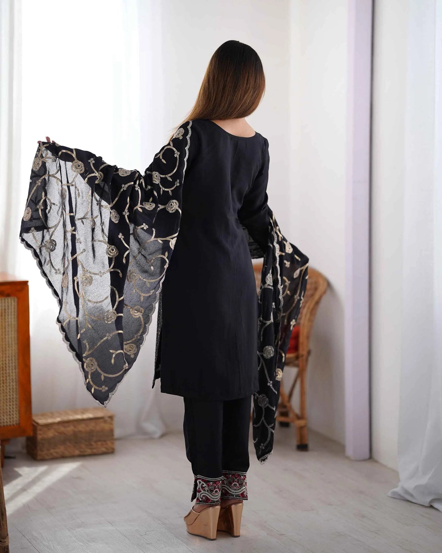 Black Designer Sequins Embroidery Work Salwar Suit With Dupatta